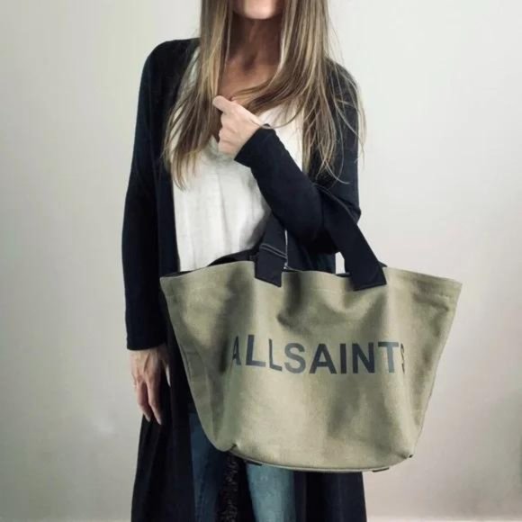 All Saints Handbags - ALLSAINTS Celeste Clarendon Tote Bag in Dusty Khaki Green